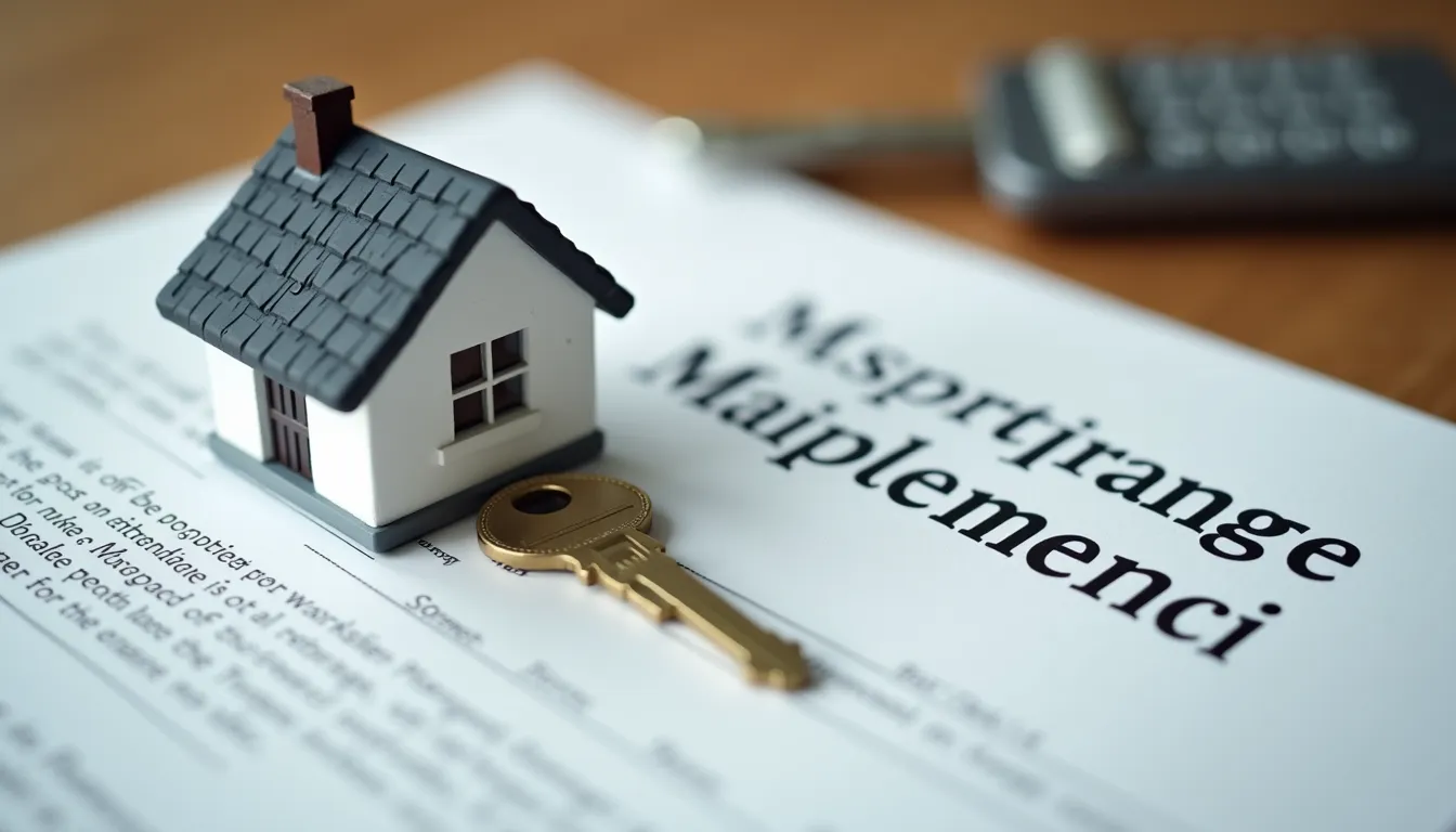 Close-up view of a house key on top of a mortgage agreement